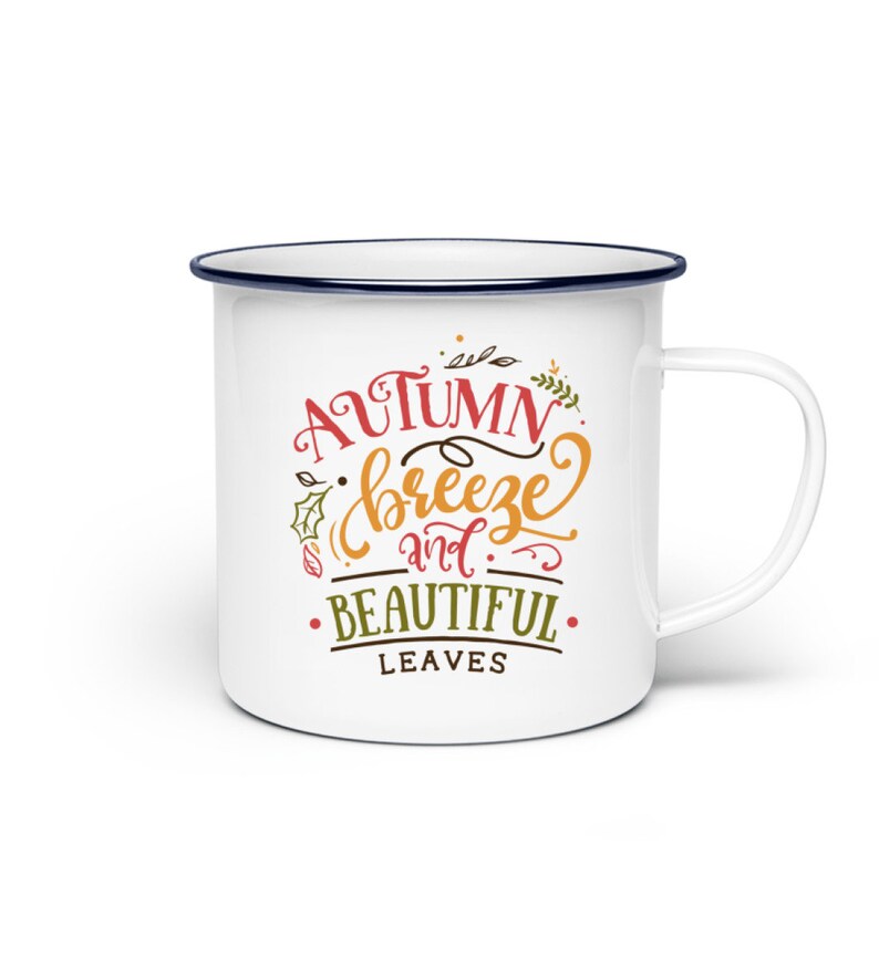 White Enamel Mug wit autumn fall print Autumn Breeze and image 0