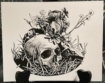 Skull and Flowers 8x10 Art Print