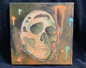 8"x8" Orange Skull (2) Collage Painting