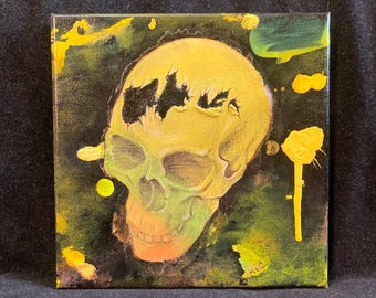 8"x8" Yellow Skull Collage Painting