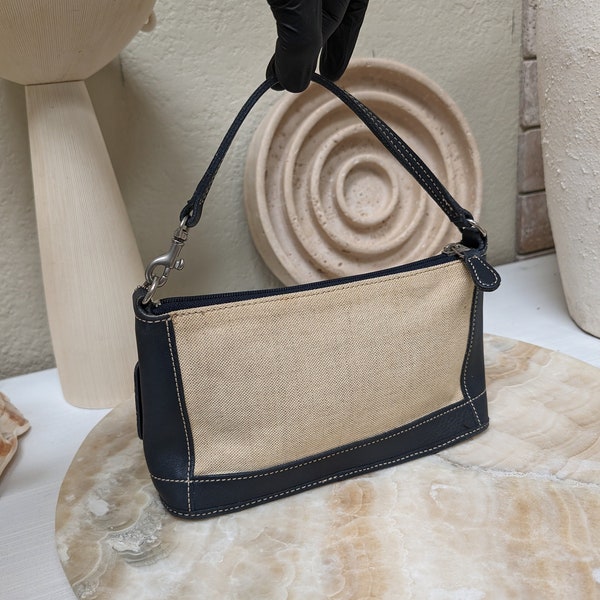 Vintage COACH Mini Bleeker Bag Navy Leather And Canvass