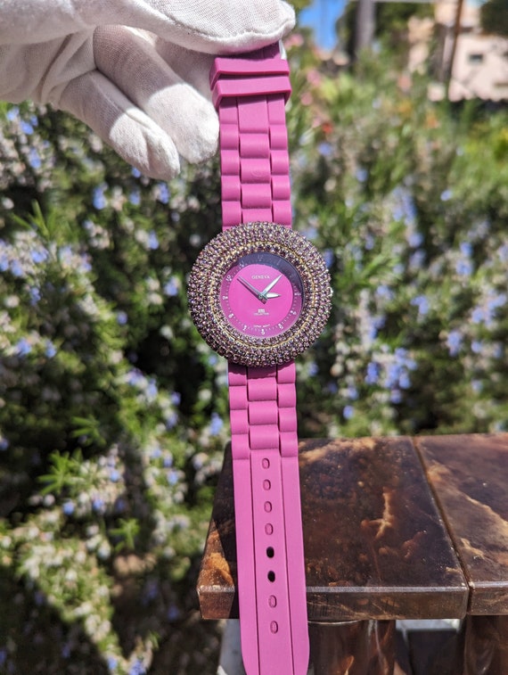 Fancy Sparkly Vintage Purple Geneva Watch Silicone