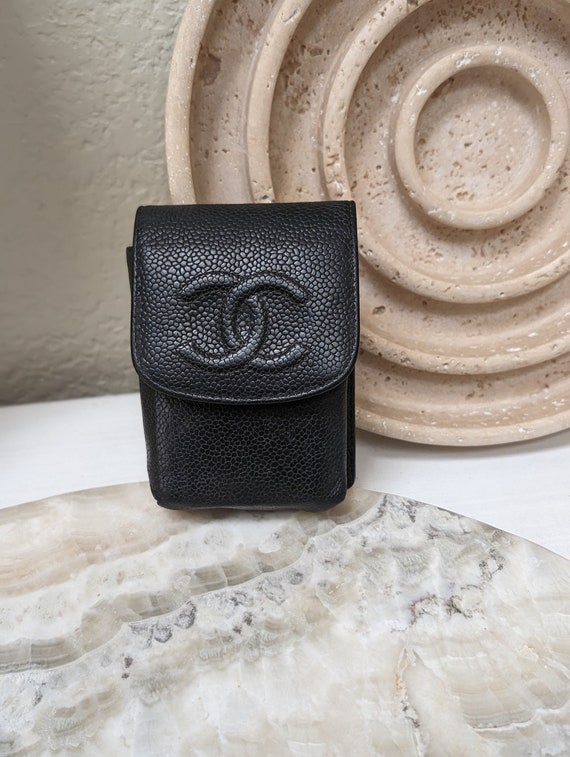 Vintage CHANEL Cigarette Case Caviar Calf Skin Tob