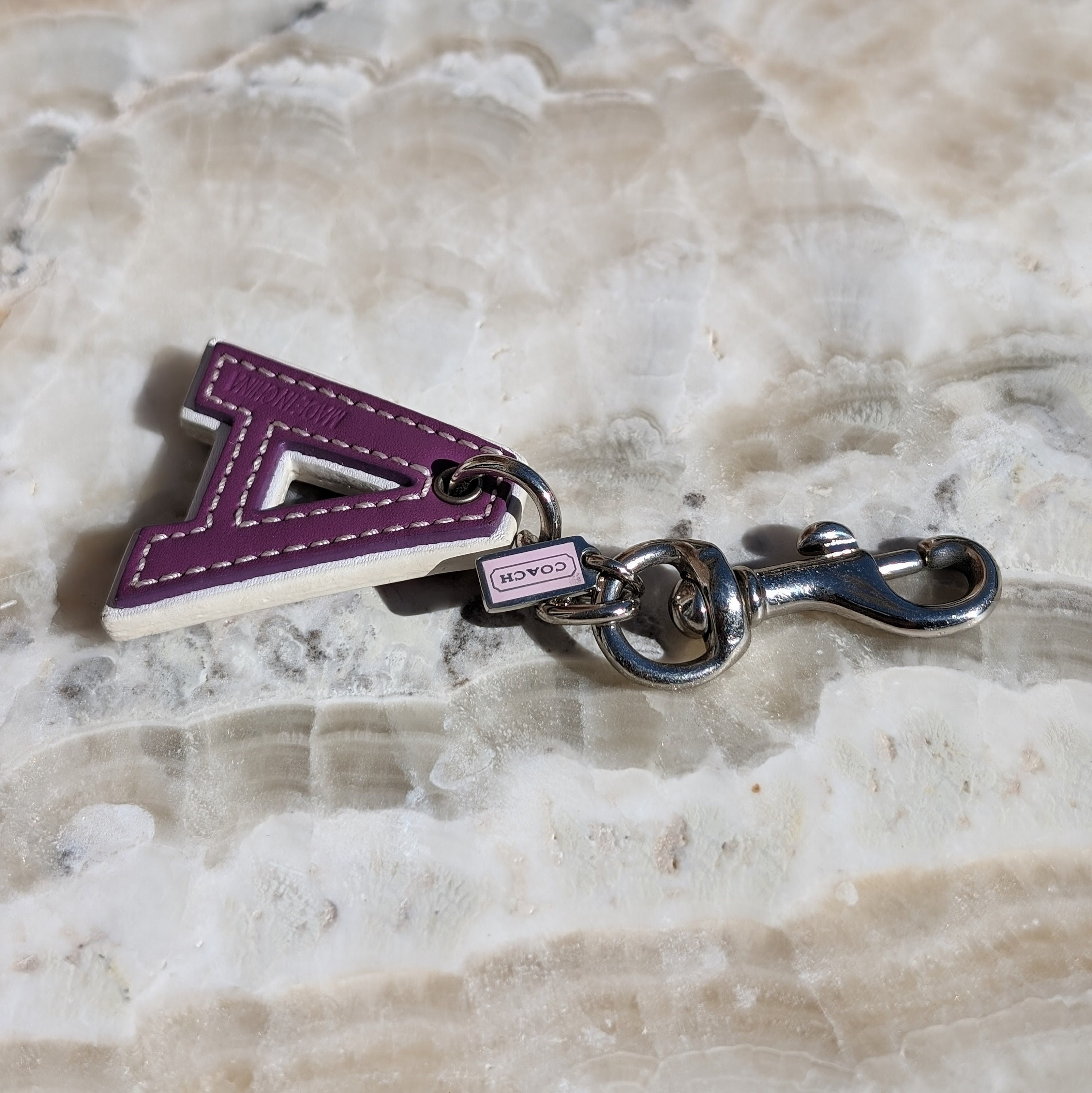 Coach Purple Leather Initial Letter A Keychain Bag Charm Key chain