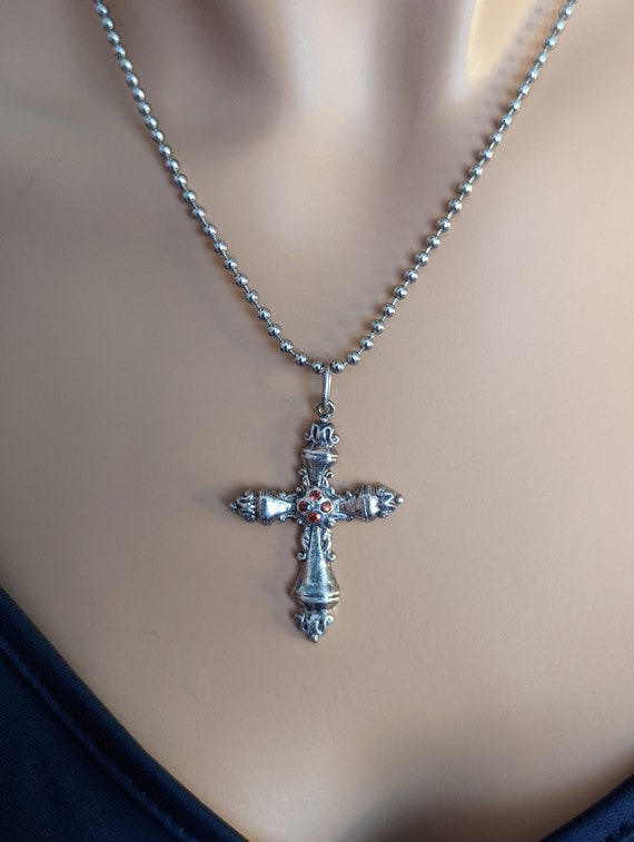 Vintage sterling silver cross orange sapphire