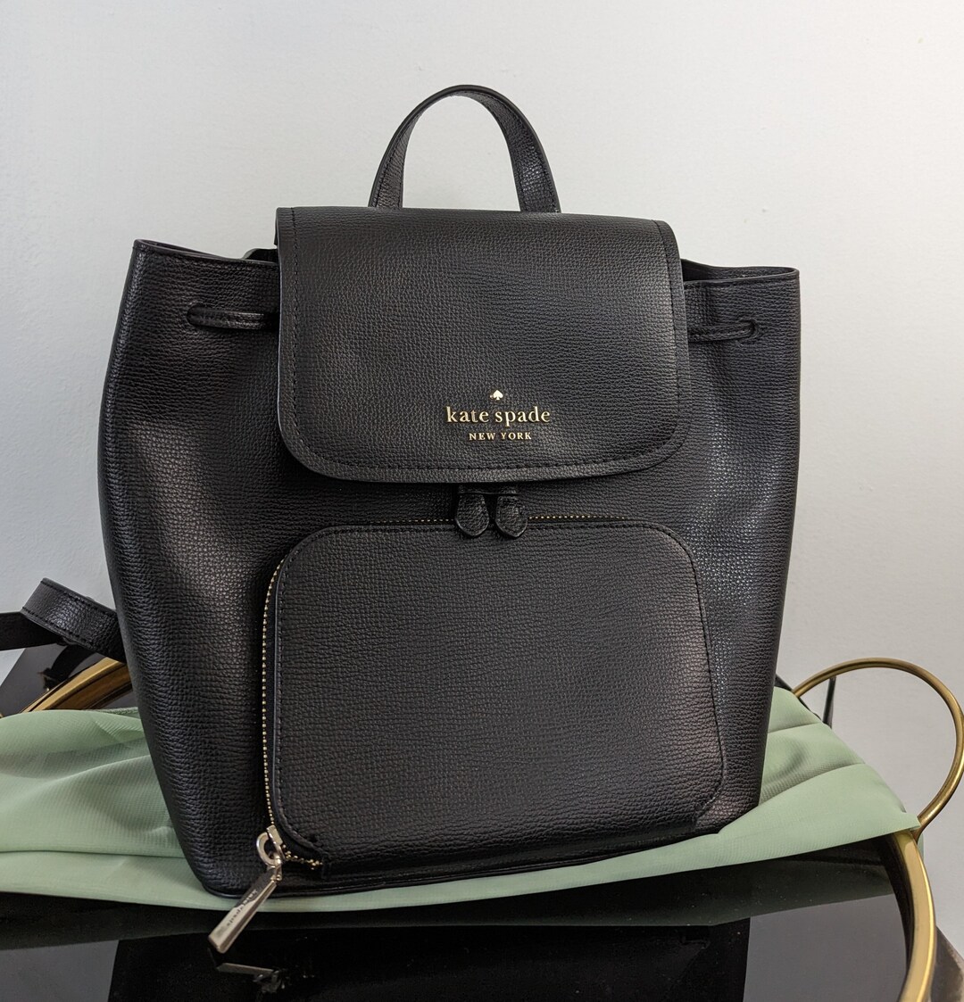 Kate Spade Medium Black Grain Leather Darcy Flap Backpack Etsy