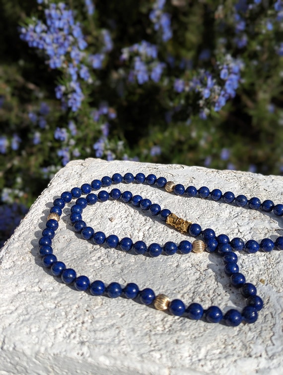 Antique Lapis Lazuli 14K Solid Yellow Gold Beaded… - image 6