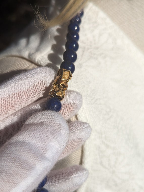 Antique Lapis Lazuli 14K Solid Yellow Gold Beaded… - image 9