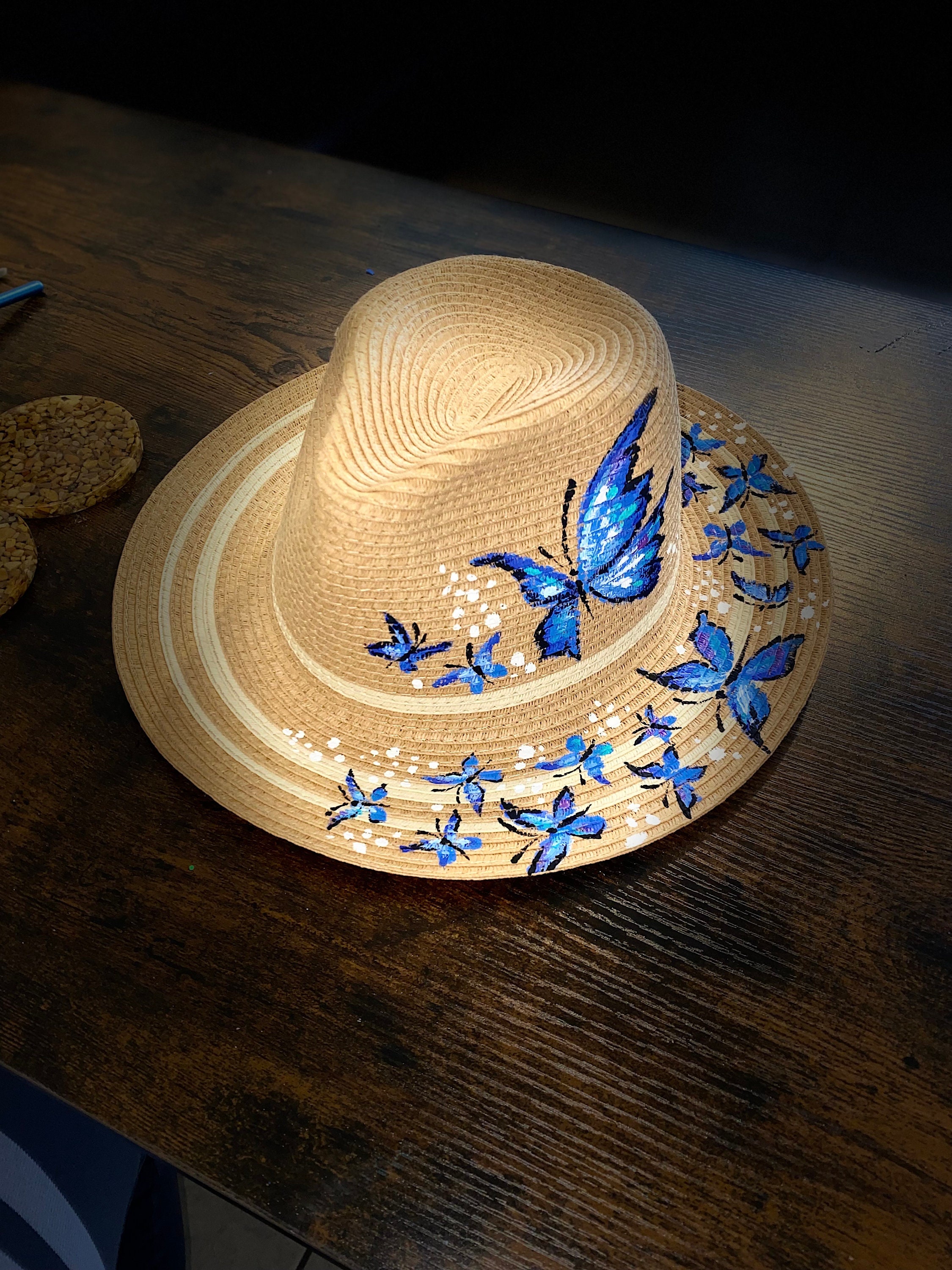 Hand Painted Mexican Monarch Butterfly Panama Hat | Artisan Straw Hat | Boho 3D Butterfly hats and little bee hats ? I main image 4