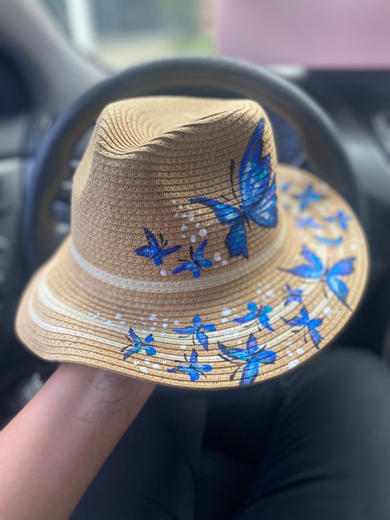Hand Painted Hats, Butterfly by Cnia - Etsy