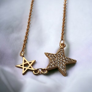 18K Gold Plated Star Pendant Necklace, Dainty Star Necklace, Double Star Necklace, Gift for Her, Mother Daughter, Celestial Star Necklace