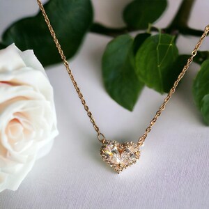 Dainty Heart Necklace, 18K Gold,  CZ Heart Necklace, Bridal Jewelry, Anniversary Gift, Gift for Her, Mother&#39;s Day Necklace, Heart Pendant