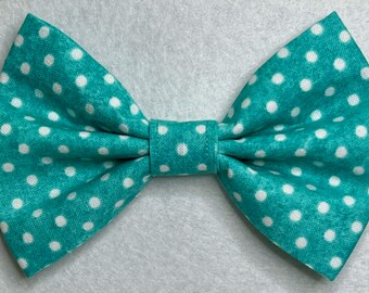 Dog Bow Tie, Teal with White Polka Dots
