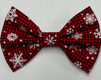 Dog Bow Tie, buffalo plaid snowflake