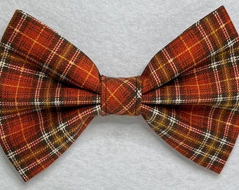 Dog Bow Tie, Fall Harvest Plaid, Orange, Brown, Gold, White