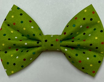 Dog Bow Tie, Green with Multicolored Polka Dots