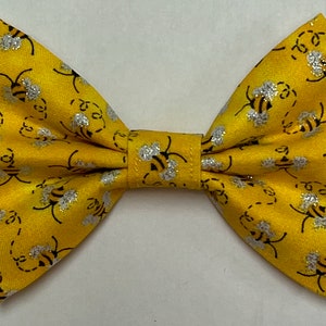 Dog Bow Tie, Bees with Glitter Wings on Yellow