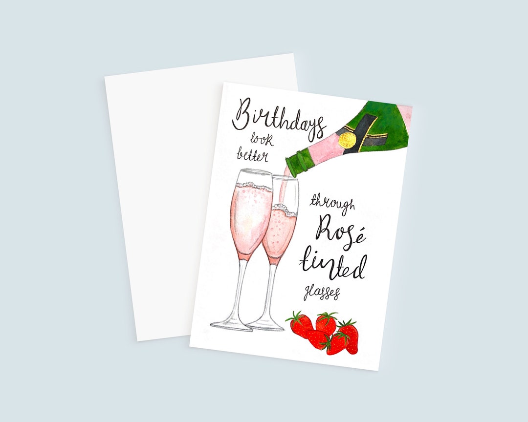 Rosé Wine MOET Pun Birthday Card 'birthdays Look Better Through Rose