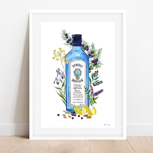 Bombay Sapphire gin watercolour print