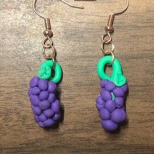 Leafy Purple Grape Bunch Earrings