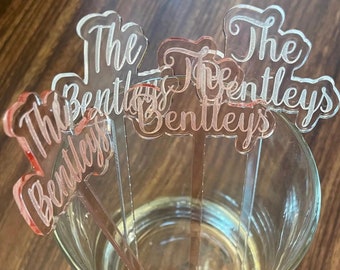 CUSTOM drink stirrers- Personalized Engraved drink stirrers-   Laser Cut Party Decor- Laser Cut Wedding Decor