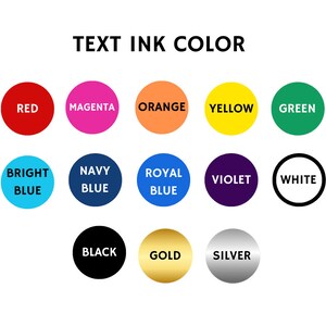 Peut inclure: Un tableau montrant diff&eacute;rentes couleurs d'encre pour le texte. Les couleurs incluent le rouge, le magenta, l'orange, le jaune, le vert, le bleu vif, le bleu marine, le bleu royal, le violet, le blanc, le noir, l'or et l'argent.