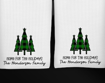 Custom Christmas Dish Towel- Family Name Kitchen Towel- Housewarming Gift- Initial Dish Towels- Dish Towels- Kitchen- Christmas Gifts