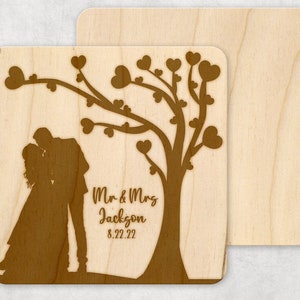 パーソナライズされたウェディング ギフト - パーソナライズされたメープルウッド ウェディング コースター - ウェディング デコレーション - レーザーカット ウェディング デコレーション - レーザーカット ウェディング コースター