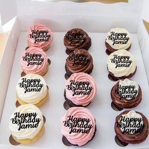 Aangepaste gelukkige verjaardag cupcake toppers-verjaardag acryl cupcake toppers-cupcake naam toppers-feestdecor-baby shower-Oh baby
