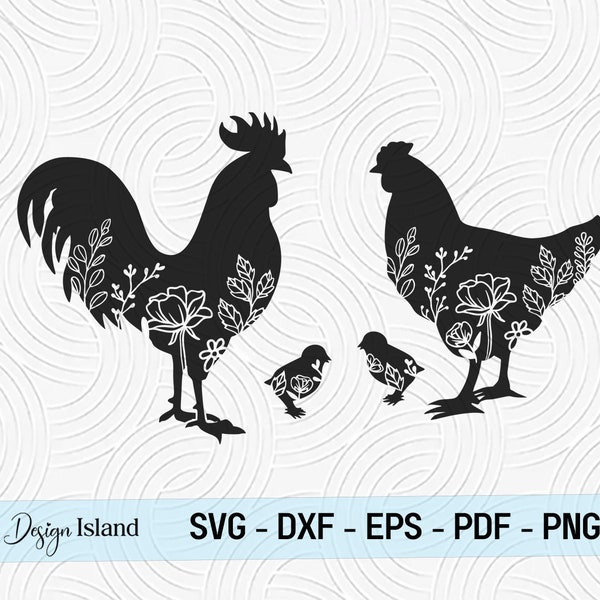 Floral Chicken SVG - Farmhouse Sign SVG - Floral Hen SVG - Farmhouse Animals svg - Floral Family Chicken Silhouette - Chicken svg - Hen svg