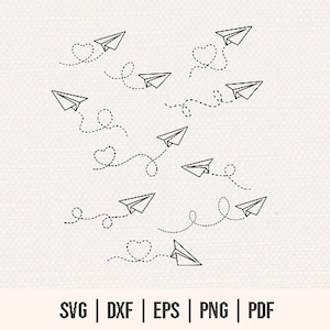 Aeroplano di carta SVG - Pacchetto aeroplano di carta SVG - Itinerario aereo svg - Linee tratteggiate Viaggio d'amore - Clipart aeroplano di carta - Silhouette aeroplano d'amore