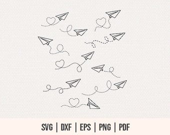 Paper Airplane SVG - Paper Airplane Bundle SVG - Plane Route svg - Dashed Lines Love Trip - Paper Airplane Clipart- Love Airplane Silhouette