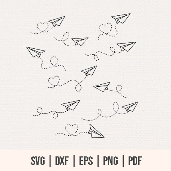 Paper Airplane SVG - Paper Airplane Bundle SVG - Plane Route svg - Dashed Lines Love Trip - Paper Airplane Clipart- Love Airplane Silhouette