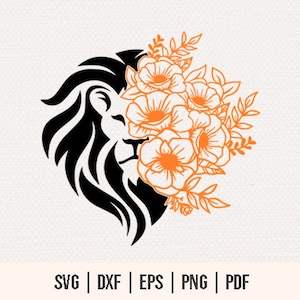 Lion SVG – Floral Lion SVG - Lion Clipart – Flourish Lion King svg - Lion Flower For Printing on T-shirts - Lion With Flowers svg cut file
