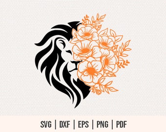 Floral Lion SVG - Wild Animal Cut File for Cricut - Flourish Mandala Tattoo Stencil - T-shirt Sublimation - Lion Clipart - Jungle Animal SVG