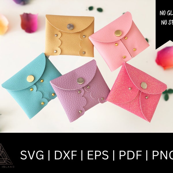 Keychain Coin Purse SVG Bundle - Keyring Coin Purse Template - Clutch Purse Faux Leather No Sew - Card Wallet SVG files for Cricut Cut Files