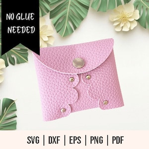 Monedero llavero sin costura ni pegamento SVG - Plantilla de monedero llavero - Cartera de mano de piel sintética sin costura - Monedero para tarjetas sin costura ni pegamento SVG