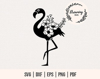 Blommig Flamingo SVG - Flamingo SVG - Flamingo med blommor SVG - Blomma Flamingo Svg - Flamingo för skjortor svg - Flamingo klippfil dxf png
