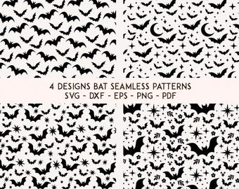 Seamless Halloween Bat Patterns SVG Bundle - Spooky Fabric Print Vector Designs - Gothic Wallpaper Vector file for Cricut Silhouette