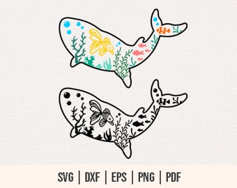 Beach Theme Whale SVG Files - Beach Life SVG - Blue Whale SVG - Ocean Sea Scene svg - Undersea Landscape svg - Aquarium Scene Seaweed Fish