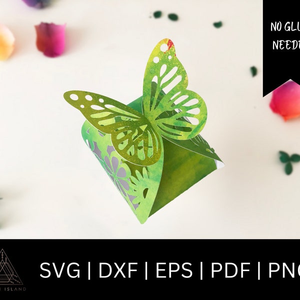 Butterfly Box SVG - Butterfly Gift Box Template - Twist Box SVG - No Glue Box svg -  Party Favor Box svg - Bridal Box - Wedding Keepsake Box