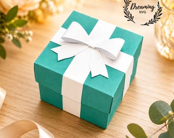 Boîte cadeau 3D SVG avec nœud en papier - Modèle de boîte à dragées de Noël - Fichier de découpe pour Cricut Silhouette