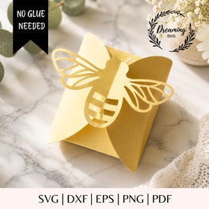 Honey Bee Favor Box SVG - No Glue Gift Box Template - 3D Paper Treat Box - Bridal Shower Keepsake Box Cricut Silhouette Cut File