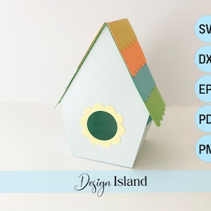 Cabane d'oiseau en papier 3D - coffret cadeau SVG - cabane avec festonnages sur le toit SVG - 3D cabane d'oiseau - maison d'oiseau en papier couper fichier pour Cricut
