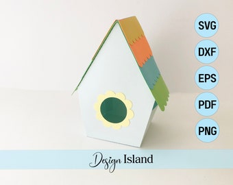 3D Paper Birdhouse Gift Box - Gift Box SVG - Birdhouse with Scallop Edge Roof SVG - 3d Bird House svg - Paper Bird House Cut File For Cricut