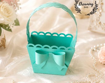 Cestino di Pasqua smerlato - Modello SVG - Cestino di carta 3D, scatola per dolcetti, file di taglio per Cricut - Simpatico porta caramelle e bomboniera DXF