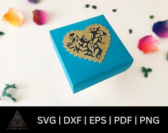 Floral Heart Gift Box SVG - Heart Box SVG - Gift Box SVG - Christmas Gift Box - Valentine Box svg - Heart Box Template - Wedding Favor Box