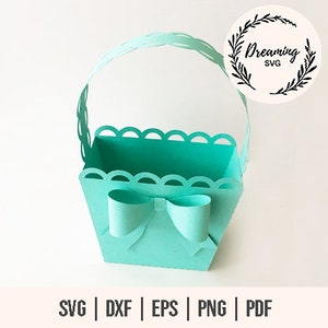 リボン付きバスケット SVG - 紙のリボン付きバスケット SVG - 3D バスケット SVG - スカラップバスケット SVG - リボン付きかわいい紙イースターバスケット SVG - イースターバスケット SVG