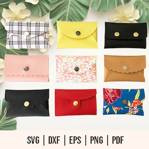 Paquete de carteras de tarjetas sin pegamento SVG - Monedero de monedas SVG - Monedero de monedas sin coser SVG - Bolsa de billetera svg - Monedero de embrague de cuero sintético sin costura - Monedero de tarjeta