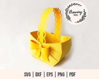 3D Basket SVG - Bow Basket SVG - Basket With Paper Bow SVG - Scalloped Basket svg - Cute Paper Easter Basket With Bow svg- Easter Basket svg